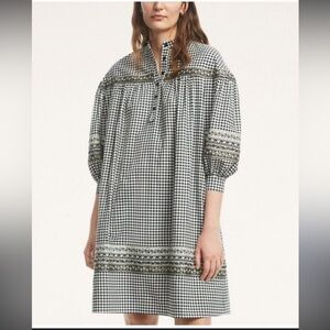 Brooks Brothers NWT Folklore Gingham Black White Ribbon Trim Casual W10